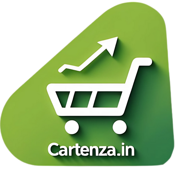 Logo of Cartenza.in with a shopping cart and upward arrow on a green background